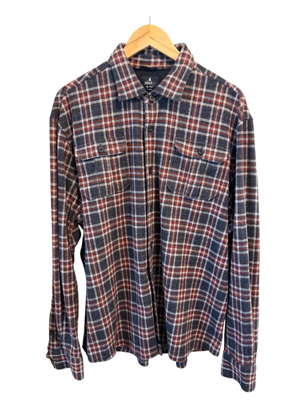 johnnie-O Plaid Ultrasoft Jimmie Stretch Knit Flannel Lodge Shirt Top Shelf Mens